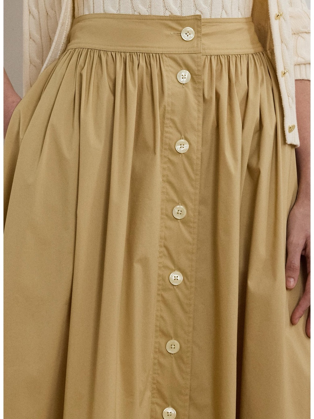Lauren Ralph Lauren Button-Front Cotton Blend Midi Skirt - Picture 4 of 11